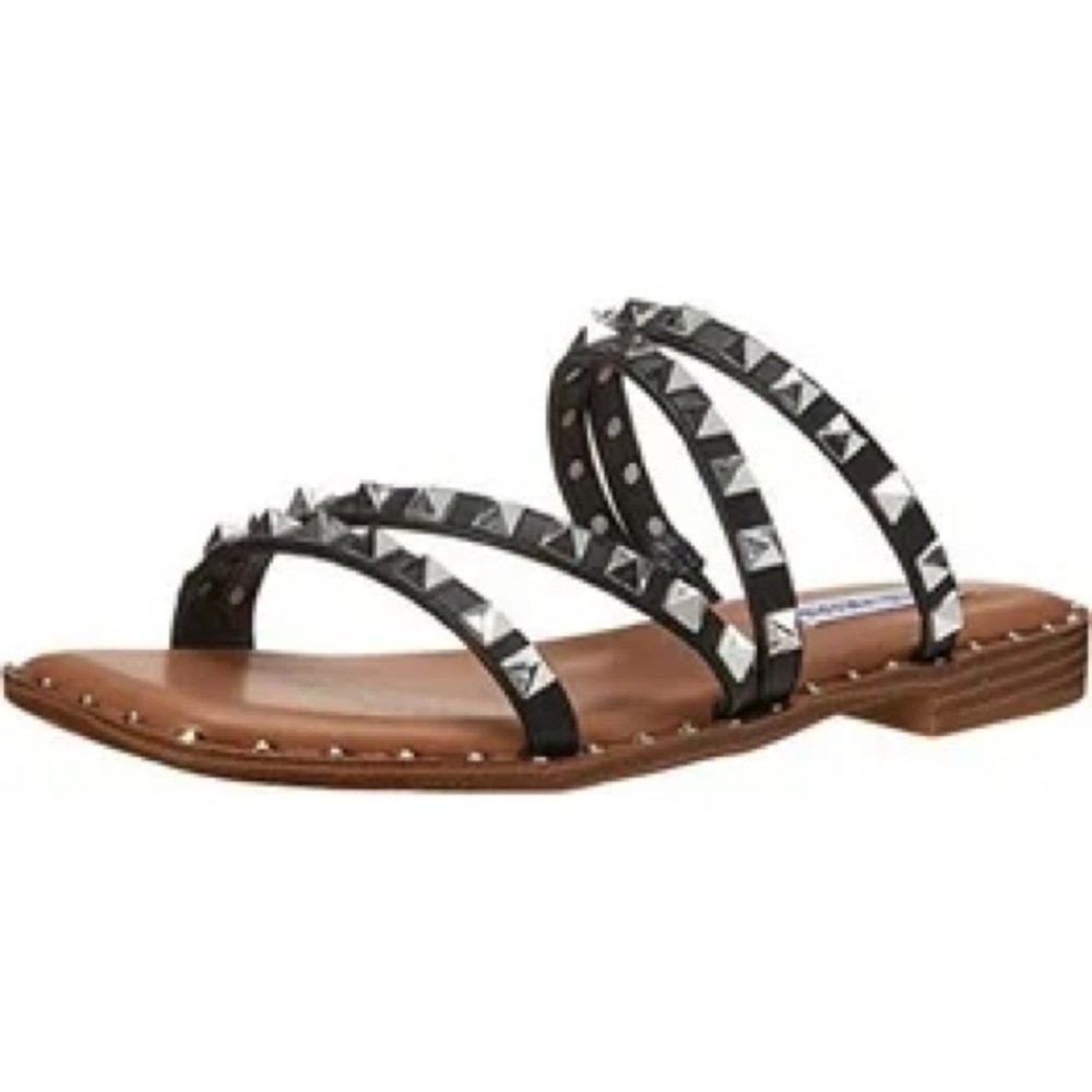 Steve Madden Skyler Black Flat Studded Slip On Square Open Toe Sandals Size 10